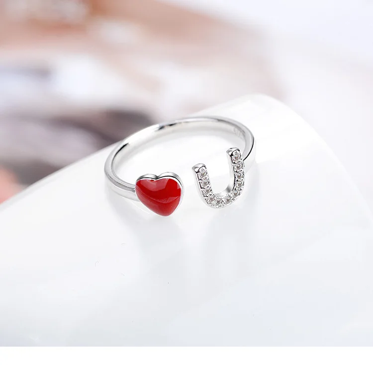 
Diamond Love you Ring heart adjustable ring 