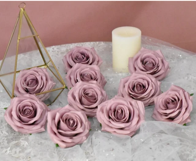 Wholesale Hot Sale Flower Row Artifical Silk Mauve Flowers Heads Faux Mauve Rose for Wedding Centerpieces Decoration