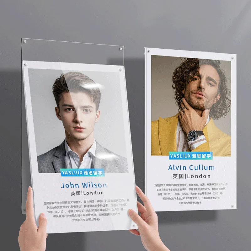 Clear A4 Acrylic Picture Frame Frameless Transparent Square Cubes Floating Hanging Photo Holder Wall Mount Home Store Use