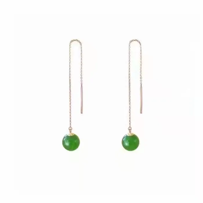 Luxury Fashion Pure Real 18K Gold Jade Earrings Jewelry Women Ladies Female Bridal Engagement Wedding Earrings