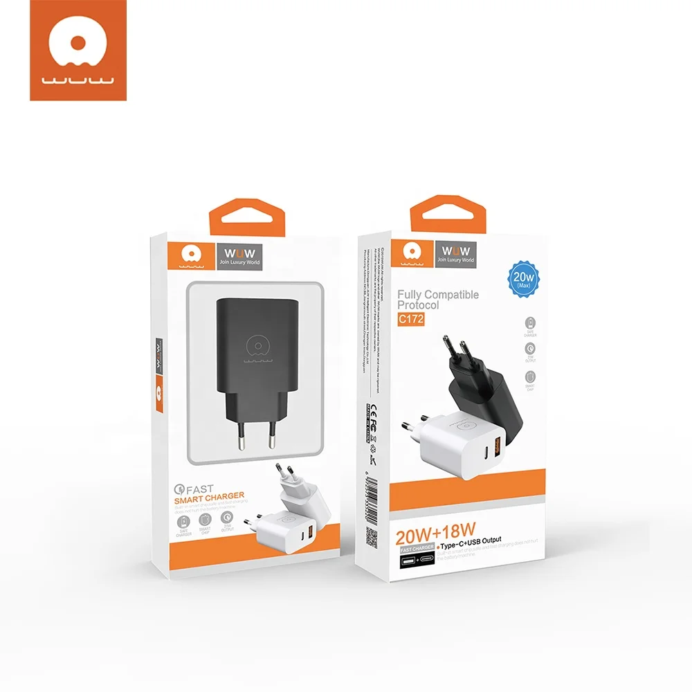 Настенное зарядное устройство PD UK EU pin 20 Вт usb-c USB двойной порт адаптер питания для iPhone 12 13 14 15 с гарантией