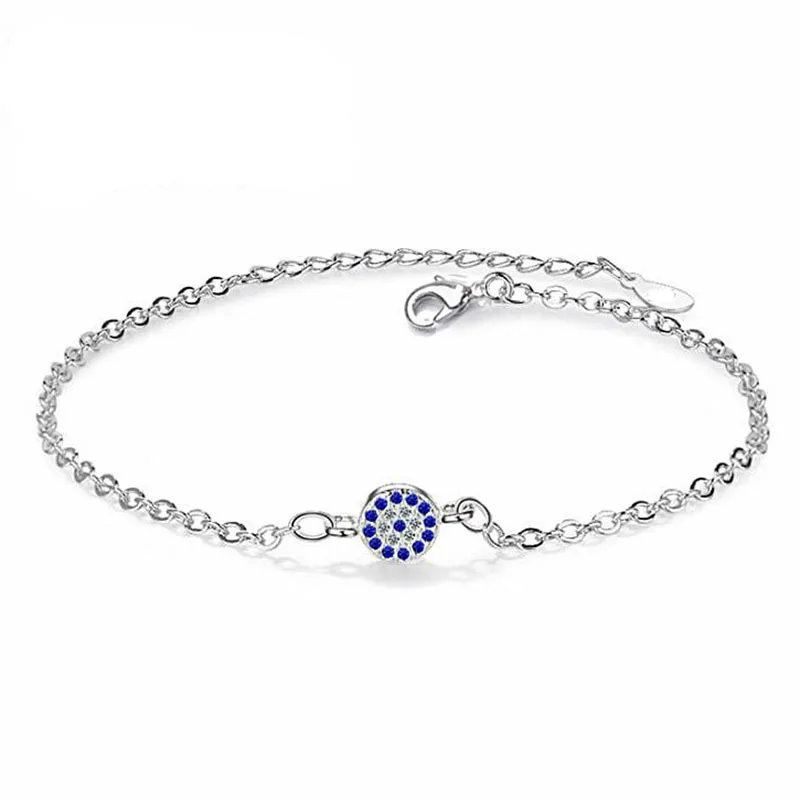 Simple Fashion Silver Plated O Shape Chain Diamond Eyes Bracelet CZ Zircon Evil Eyes Bracelet For Ladies