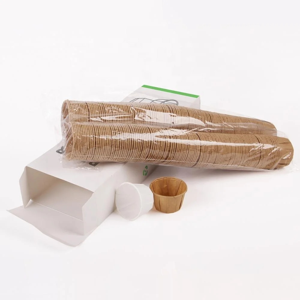 2Oz Disposable Souffle Cups 100% Natural Perfect For Condiments Small Portion Eco Friendly Paper Sauce Cup With Lid