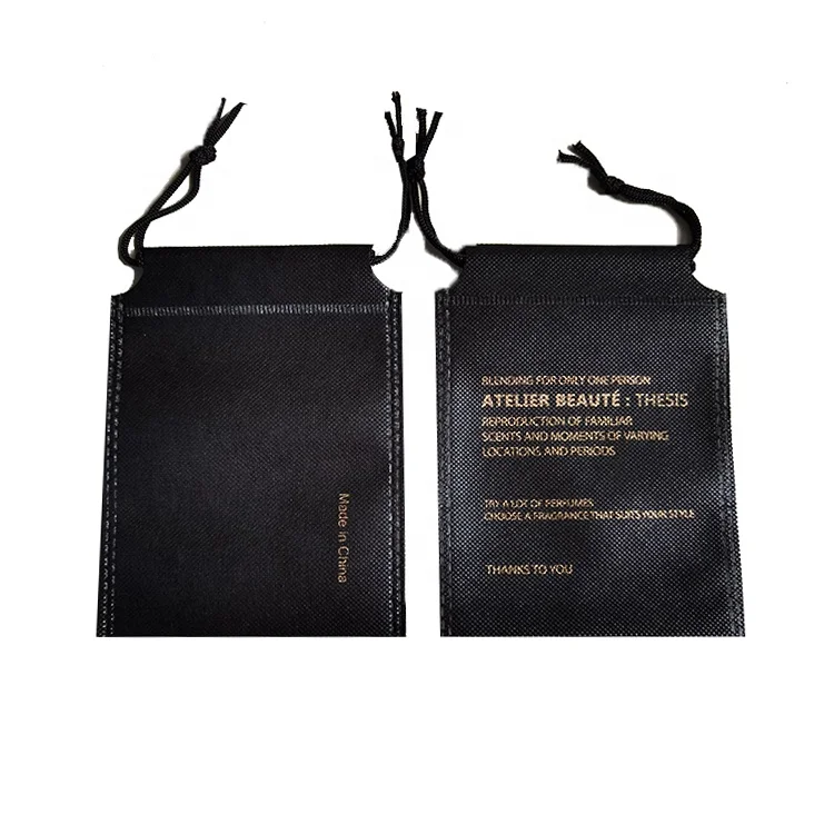High quality custom black ultrasonic non woven fabric small bag with gold logo