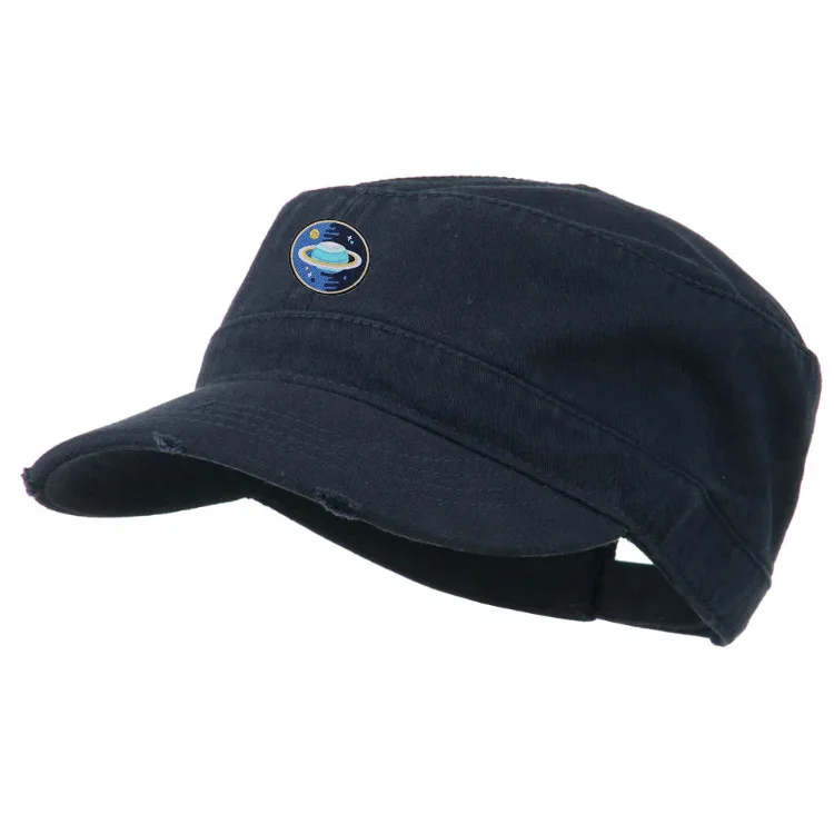 Wholesale Washed Cotton Custom Logo Vintage Flat Top Sports Cap Distress Embroidery Cadet Hat
