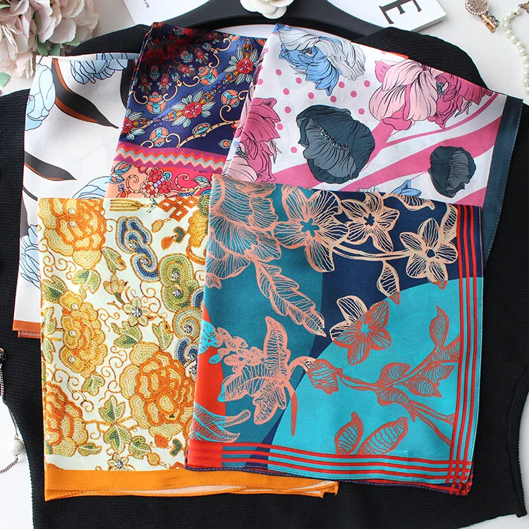 High Quality Elegant Hair Scarf Silk Square Embroidered Silk Scarf for Women