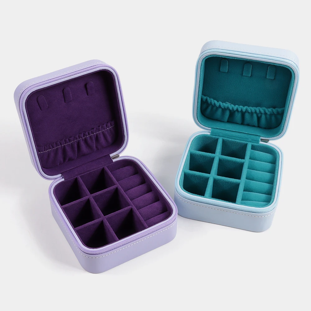 Olai PU Leather Rhombic Sewing Travel Ring Earring Pendant Jewelry Box Accessories Storage Zipper Gift Box