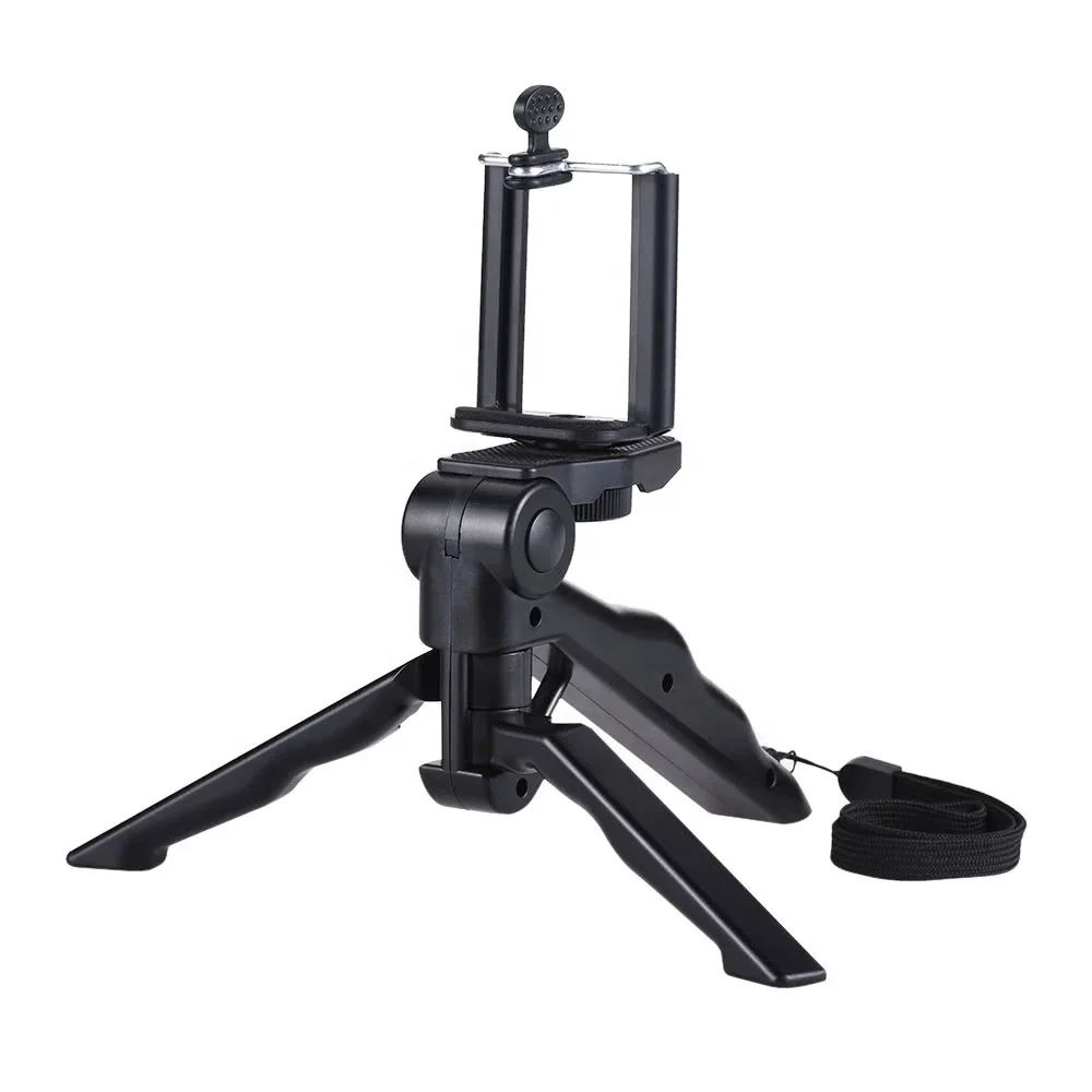 Portable 2 in 1 Mini Tripod Hand Grip Pistol Grip Mini Tripod Table Stand Tripod with Mobile Phone Clip Holder for Cellphone