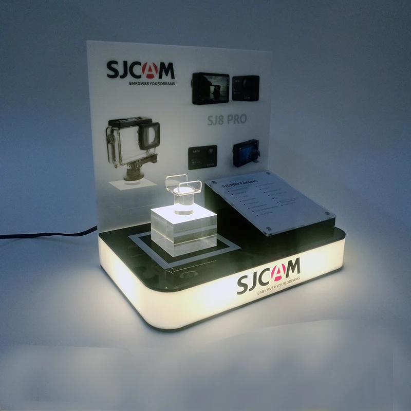 store shop counter desk pmma plexiglass led acrylic display stand for electronic products camera display acrylic camera display