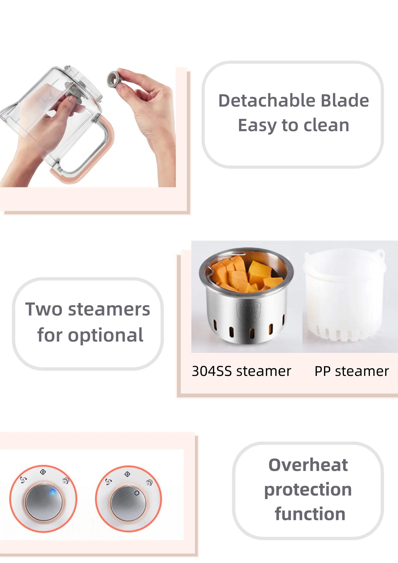 Home appliances custom electric cooker food processor blender baby food maker with steamer