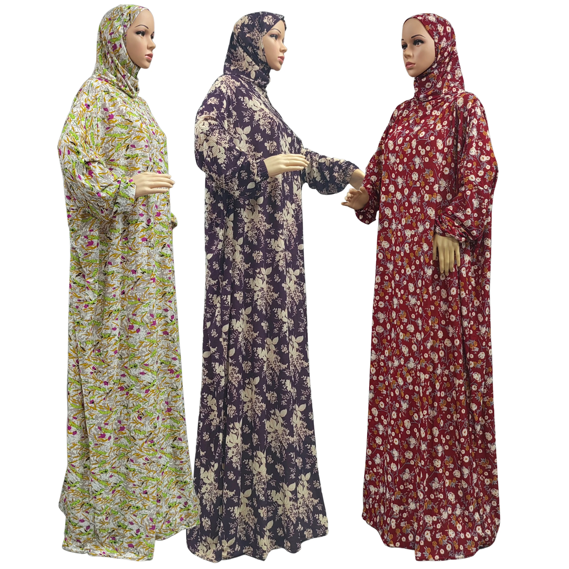2022 Hot Design High Quality Khimar Muslim Dress with Hijab Jilbab Vintage Floral Printed Muslim Abaya Islamic kaftan abaya