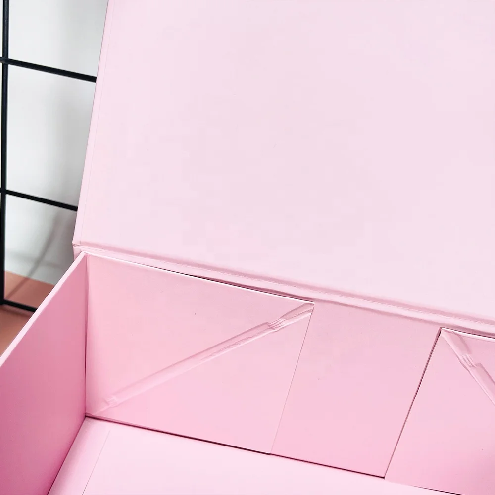 custom wholesale pink luxury foldable rigid magnet closure jewelry gift packaging boxes with magnetic lid