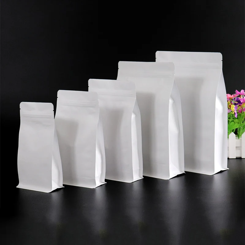 Kraft paper eight-side seal degradable snack bread tea standing food packaging bag with zipper