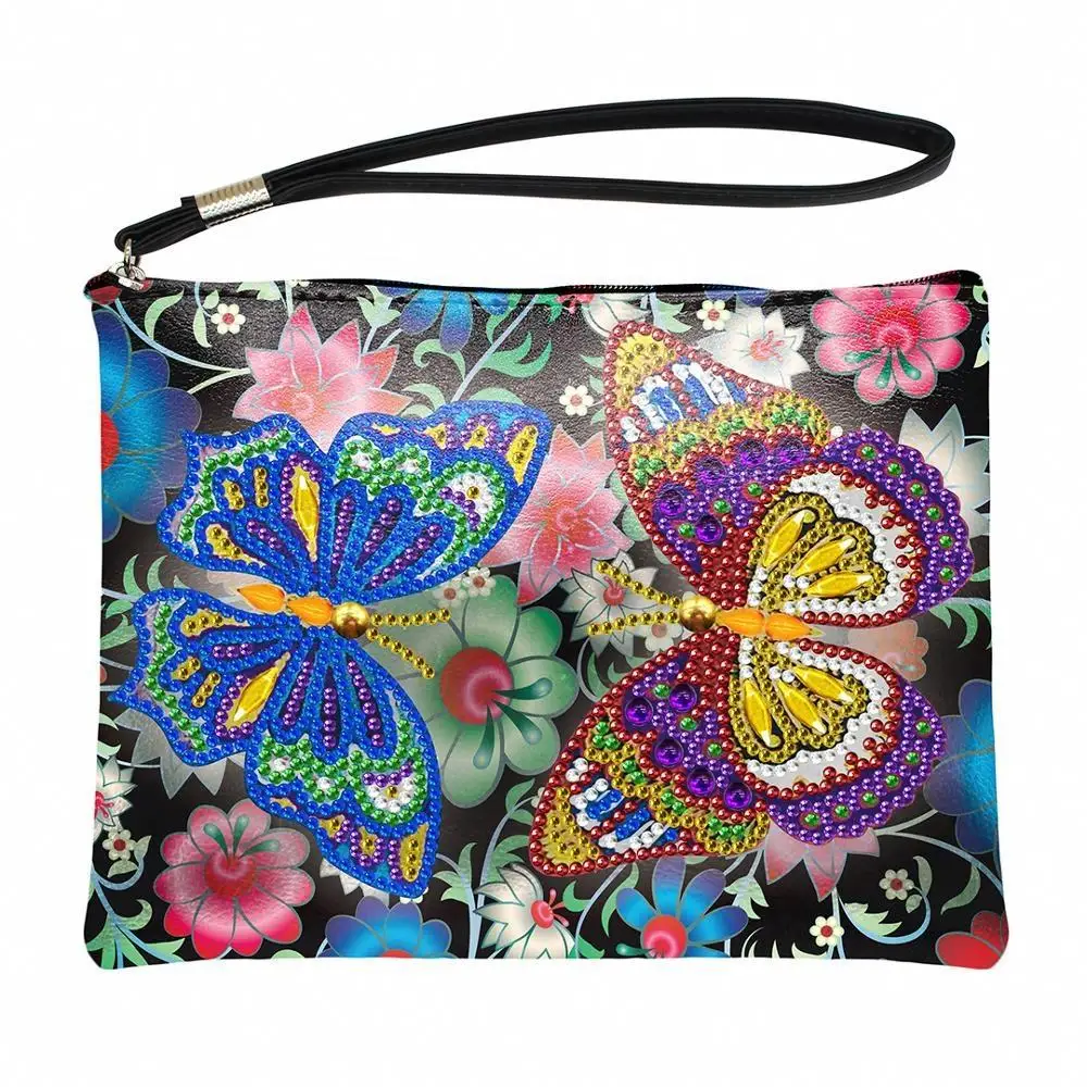 DIY Butterfly Round Beads Diamond Painting Mosaic Wallet Woman Storage Bags For Christmas Gifts