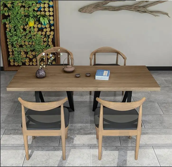 American Style Solid Wood Long Dining Table Set With 6 Chair