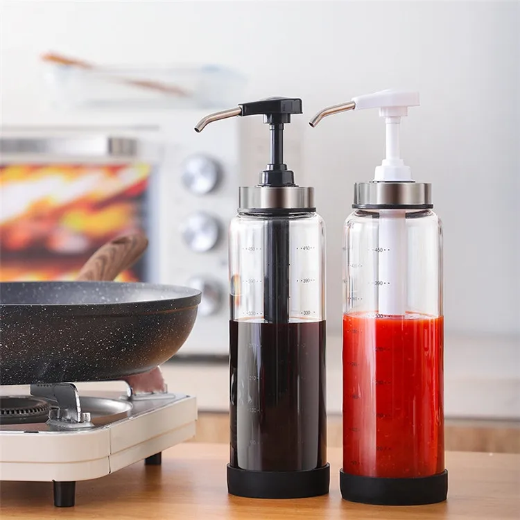 Kitchen Cooking Oil Glass Bottles With Pump Dispensers Squeeze Nozzle Oil Bottle