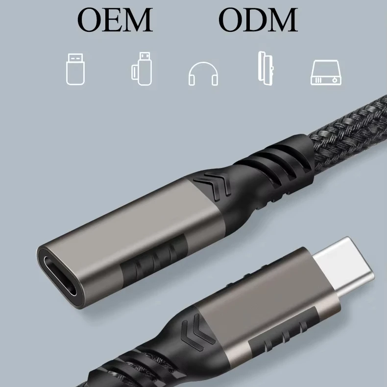 High Speed USB3.2 Gen2 Braided Extension Cable 10Gbps USB C Type C Male to Female Extension Cable 4K 60Hz Video Extender Cord