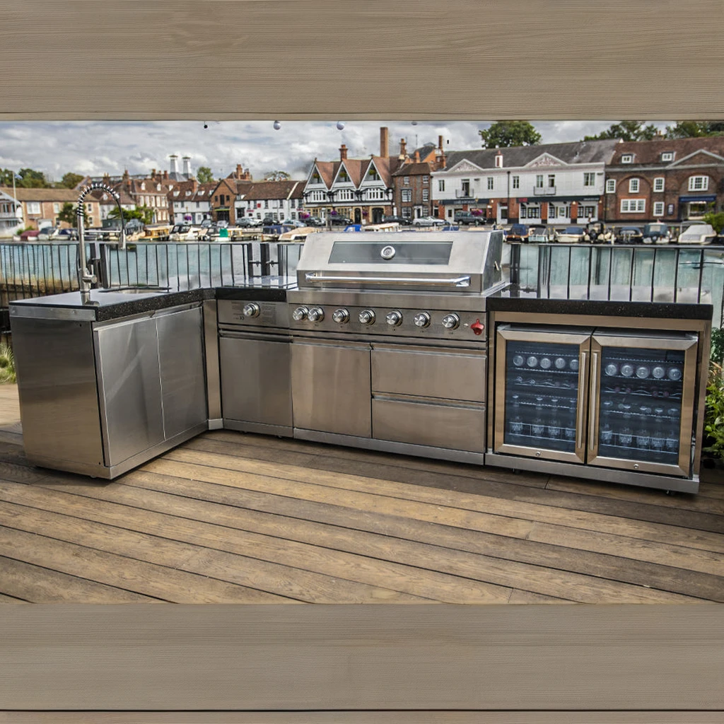 Wholesale 304 Stainless Steel Outdoor Kitchen with Sink and refrigerators Powder Coated Natural Gas Grill