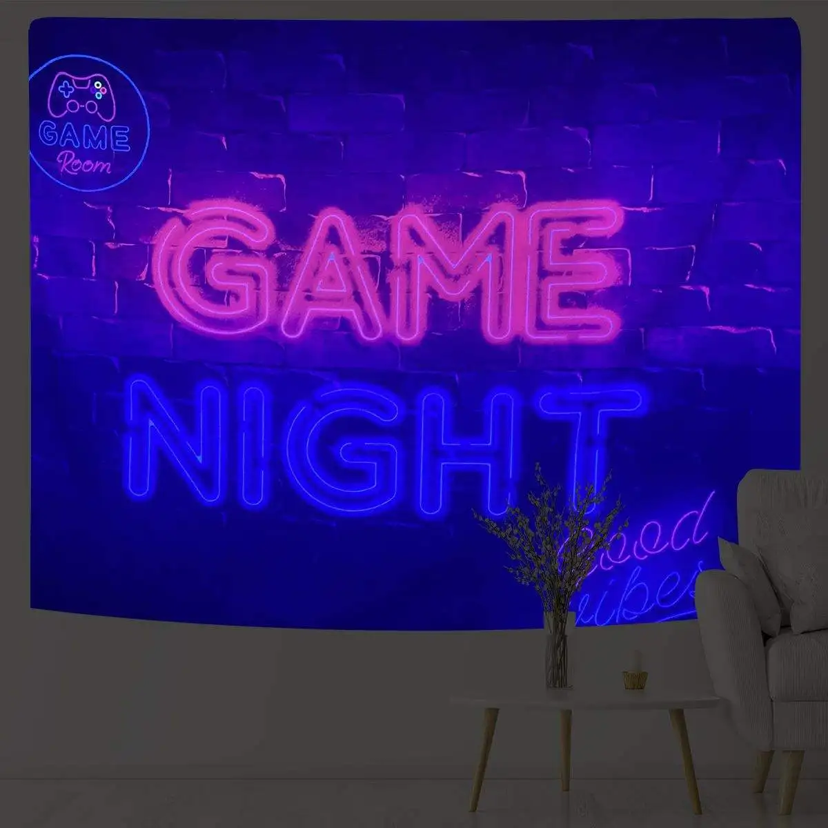 Гобелен Blacklight реактивный Триповый гобелен с горой и планетой психоделический неоновый