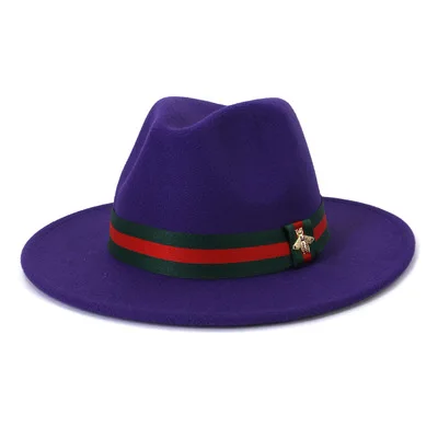 Wholesale Polyester Cotton Vegan Material Fedora Hats For Women Men Party Music Festival Fashion With Bee Decoration Hat Band