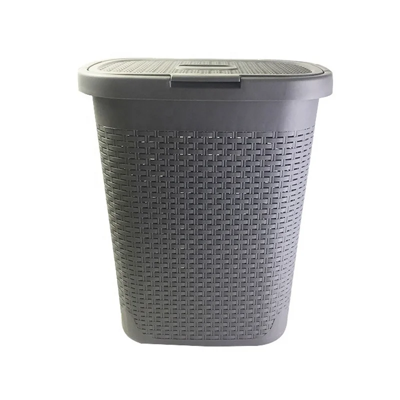 45L Slim Laundry Hamper, Clothes Basket with Lid, Wicker Design 45x34x53cm