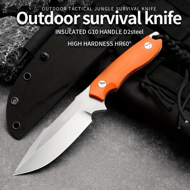 Steel Fixed Blade Hunting Knife High Hardness Stainless Steel Outdoor Survival Knife with G10 Handle for Hiking and Rescue