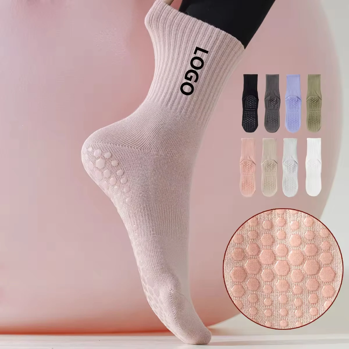 High Quality Custom Logo Cotton Medium Non Slip Socks Silicone Indoor Fitness Yoga Women Stockings Sports Pilates Socks