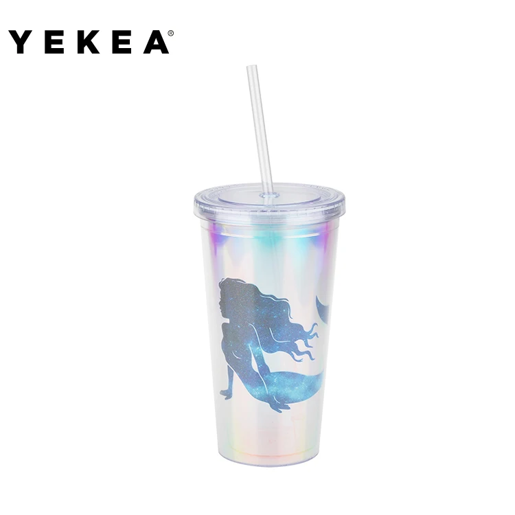 Factory Price 20 Oz Custom Printed Double Walled Acrylic Plastic Drinking Tumbler With Straw