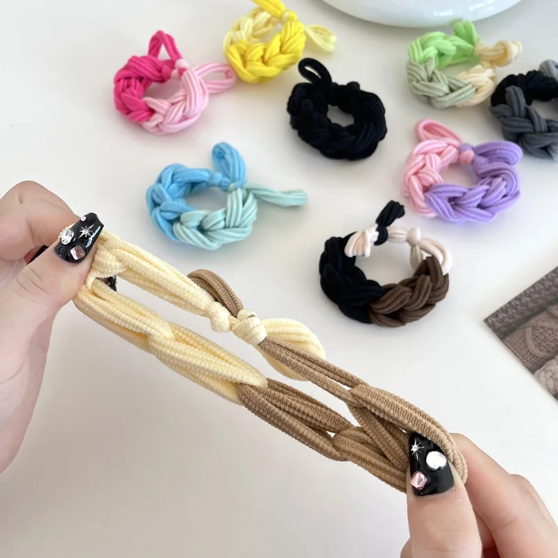 Color braided scrunchie Korean thick high elastic hair tie high ponytail all hand braided durable twist hair tie