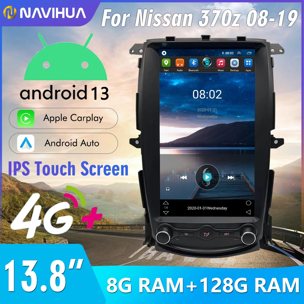 Автомагнитола Navihua стереосистема Android Carplay GPS в стиле Tesla DVD мультимедийное Wi-Fi автомобильное головное устройство для Nissan 370Z Z34 2008-2019
