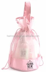 Promotion low cost pink mesh drawstring cosmetic bag