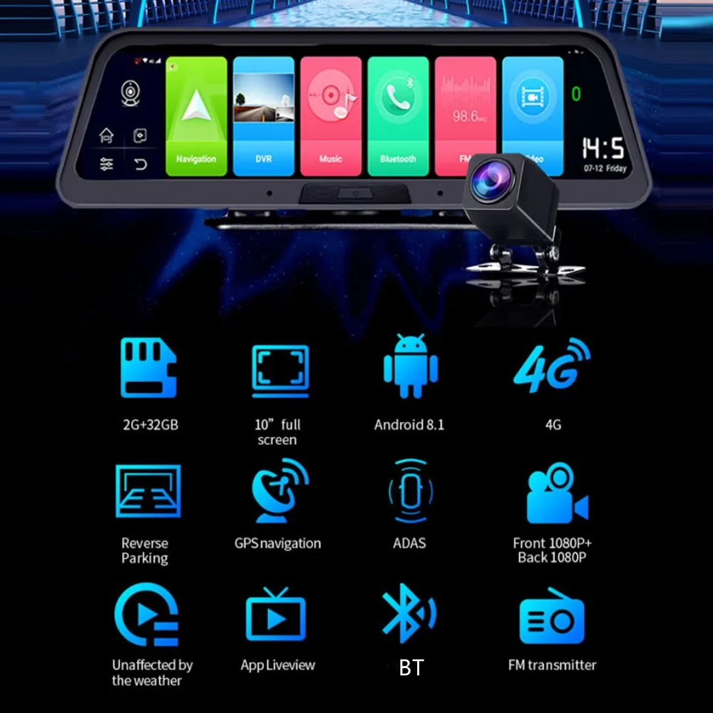 Автомобильный видеорегистратор с GPS-навигацией 10 дюймов 4G 8 1 Full HD 1080P