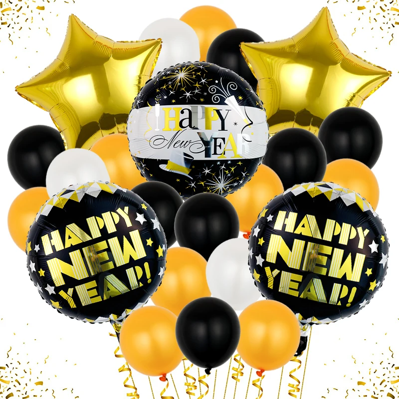 Happy New Year Foil Balloons set 2025 New Years Eve Party Supplies Aluminum Film Mylar Cartoon Ballons Helium Balloon Decoration