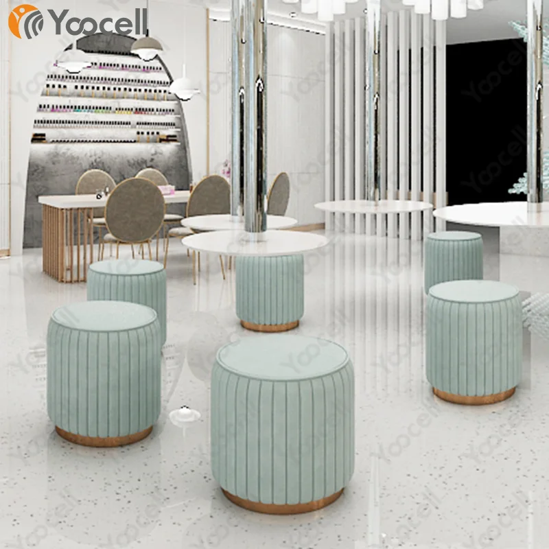 Yoocell gold frame light green cylinder manicure pedicure spa stool chair solon waiting chair for beauty waiting area