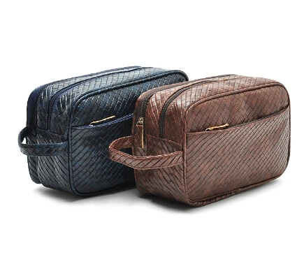 Customized 2019 Luxury Cosmetic Bags Knitted Leather Big Men Toiletry Bags with Waterproof Make Up Bag Organizer
