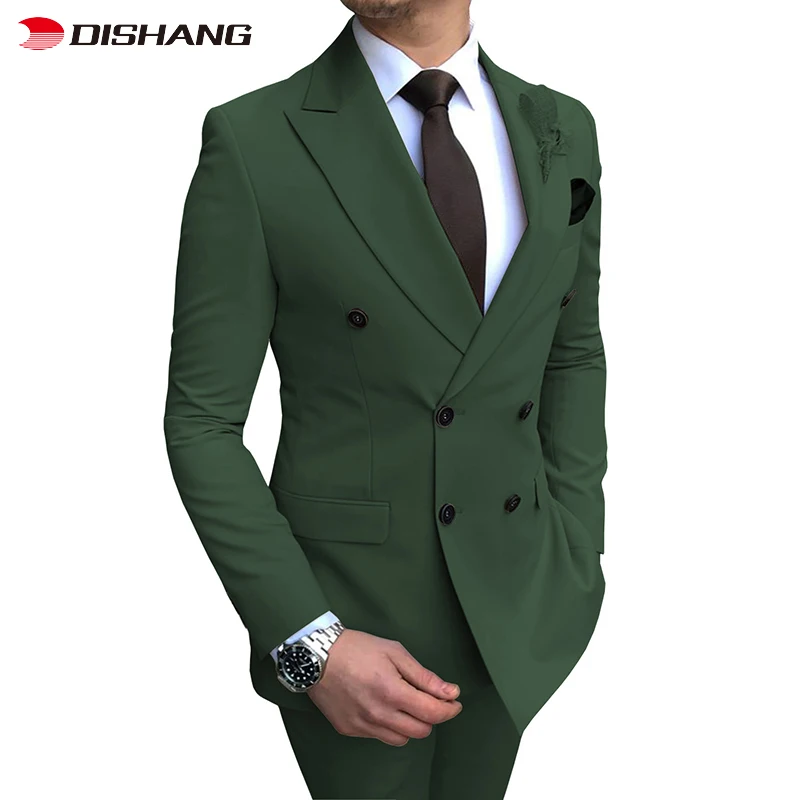 Suits for Men 2 Pieces Peaked Lapel Double Breasted Blazer Sets Wedding Prom Groom Suit Jacket+Pant