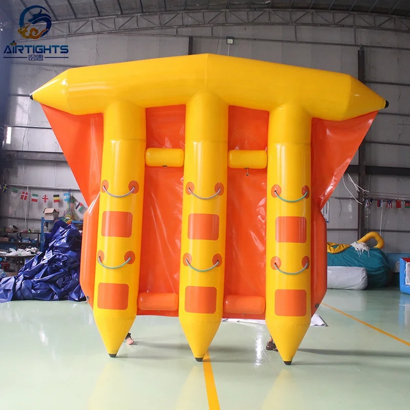 Airtight factory sale exciting water game toy  towable big inflatable water fly fish for 6 persons