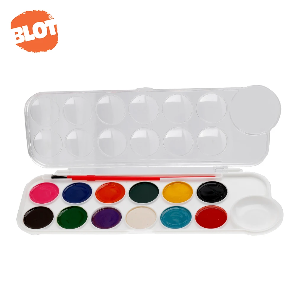 BLOT 8 12 18 Colors  Non-toxic Dry Water Color Cake Pan ,Solid Watercolor Paint Set With Palette and Brush