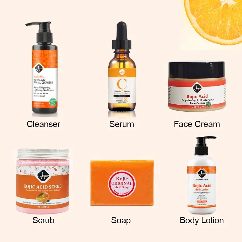 Best &Hot KOJIC ACID FAMILY SET Private Label Natural For Glowing Skin KOJIC Soap Serum  BODY Lotion /SCRUB/Wash Skin Care Set