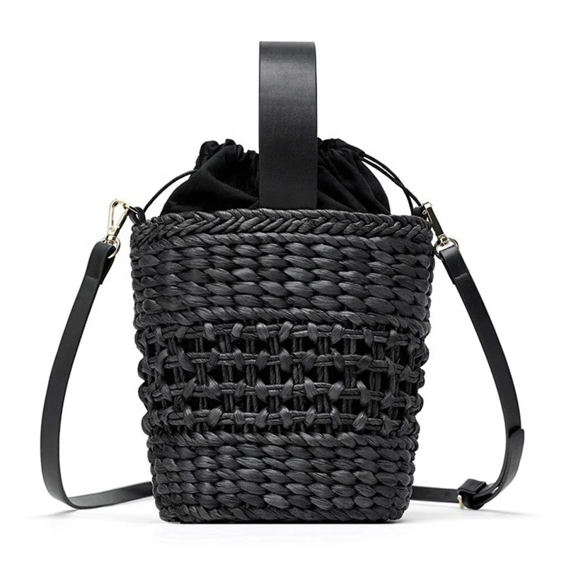 2024 Fashion Handmade Straw Woven Shoulder Bag Beach Straw Bucket Tote Bag Hollow Out Summer Straw Crossbody Bags
