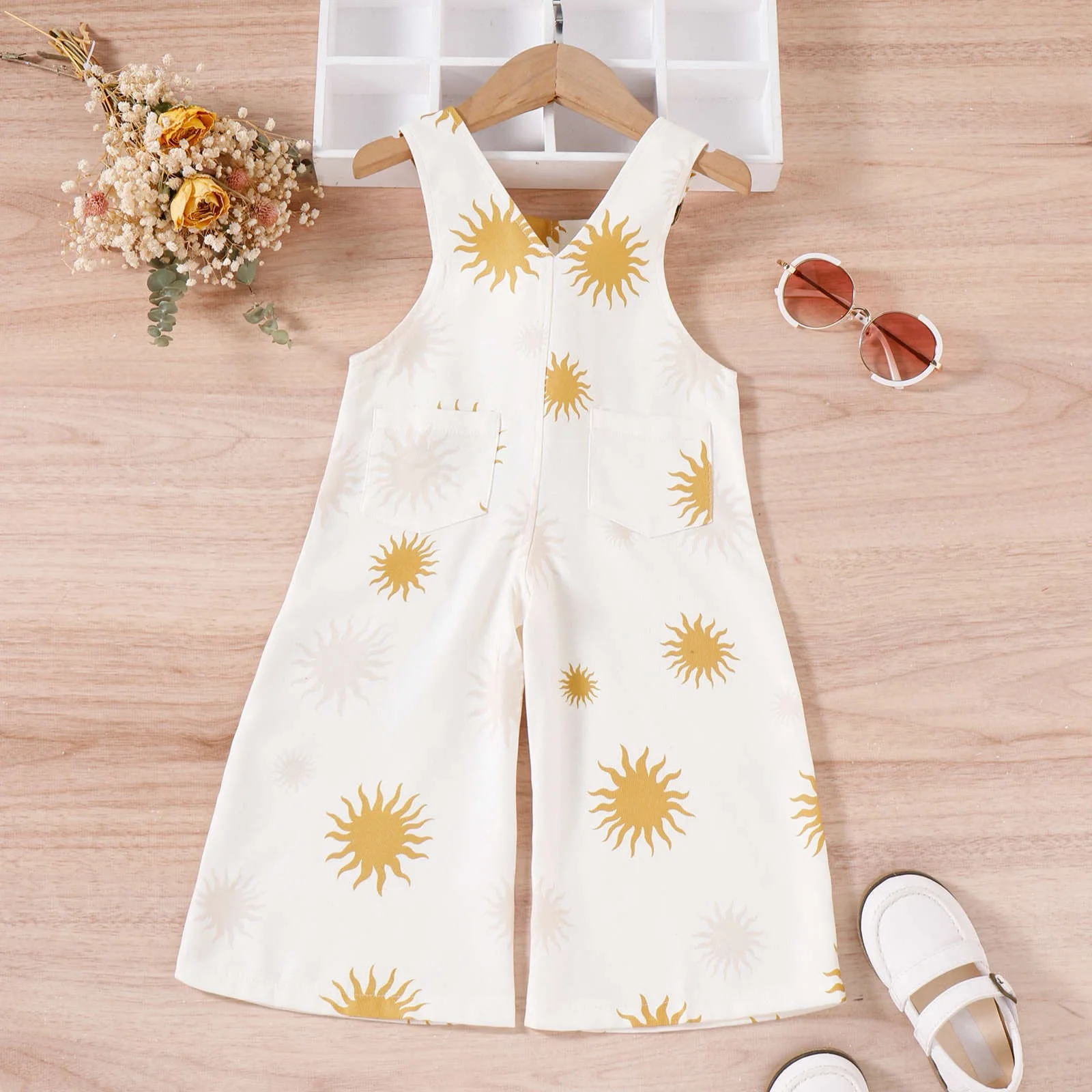 Toddler wide leg pant girl jumpsuit all over floral print baby overalls pocket adjustable strap kids suspender overalls