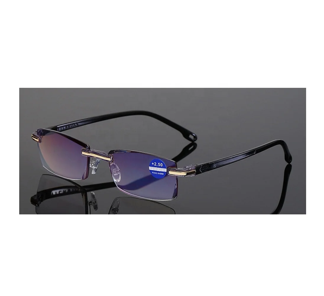Rimless Squared Shape Style PC Lenses Presbyopic Reading Glasses Blue Metal Male Men Anti