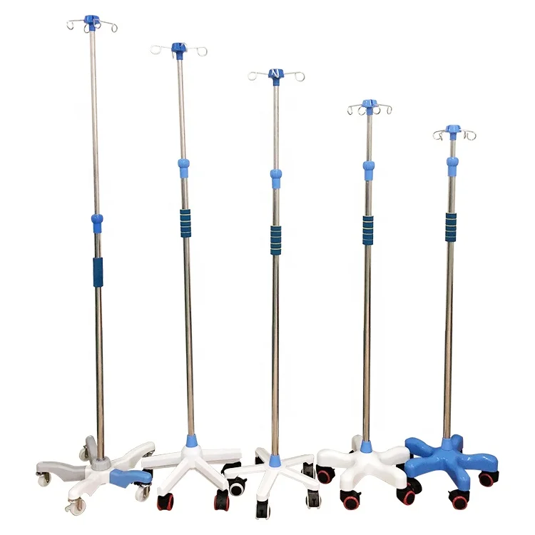 China factory wholesale medical hospital bed iv infusion pole set 5 hooks iv drip stand