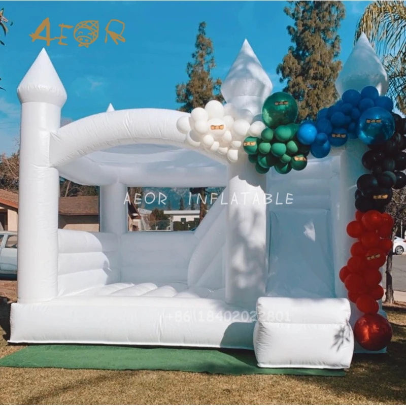 Commercial  inflatable Comic bounce house for sale jumping castle All White moonwalk with slide