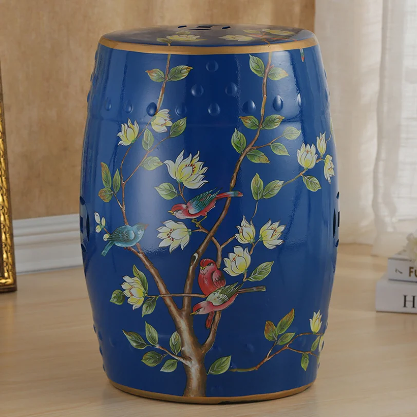 2021 wholesale classical Chinese flower and bird art porcelain garden home decoration decorative gift bar drum ceramic