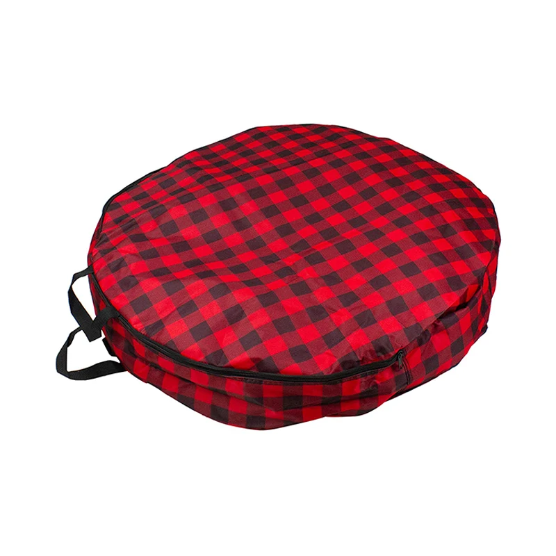 Customized  Red Large Round Christmas Wreath Storage Container Zipper Bag