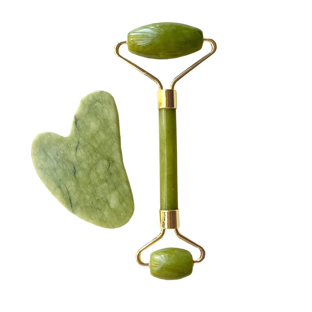 2023 Wholesale Beauty Care Product Green Xiuyan Jade Facial Roller Set Face Massager for homeuse