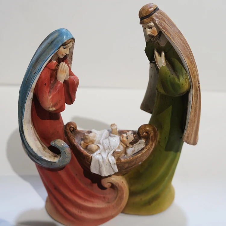 Nativity Holy Family Statue Resin Christmas Sculpture Decoration with Bethlehem Star Figurine Religious Gift
