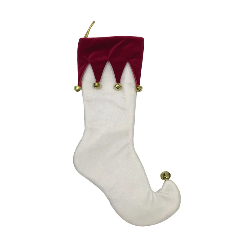 Wholesales Christmas Elf Toe Stocking Tipped With Jingle Bell Velvet Xmas Decorations For Tree Mantel Hanging