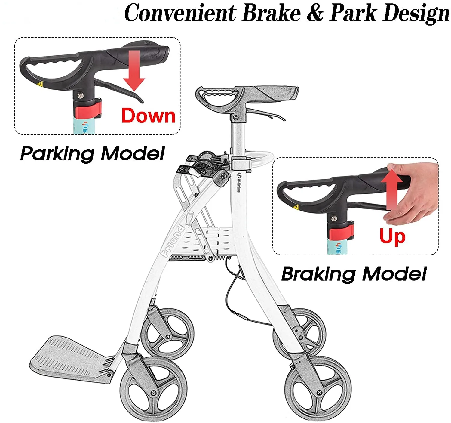 Medical Equipment Heavy Duty Rollator 4 Wheel Upright Walker for Elderly Walking